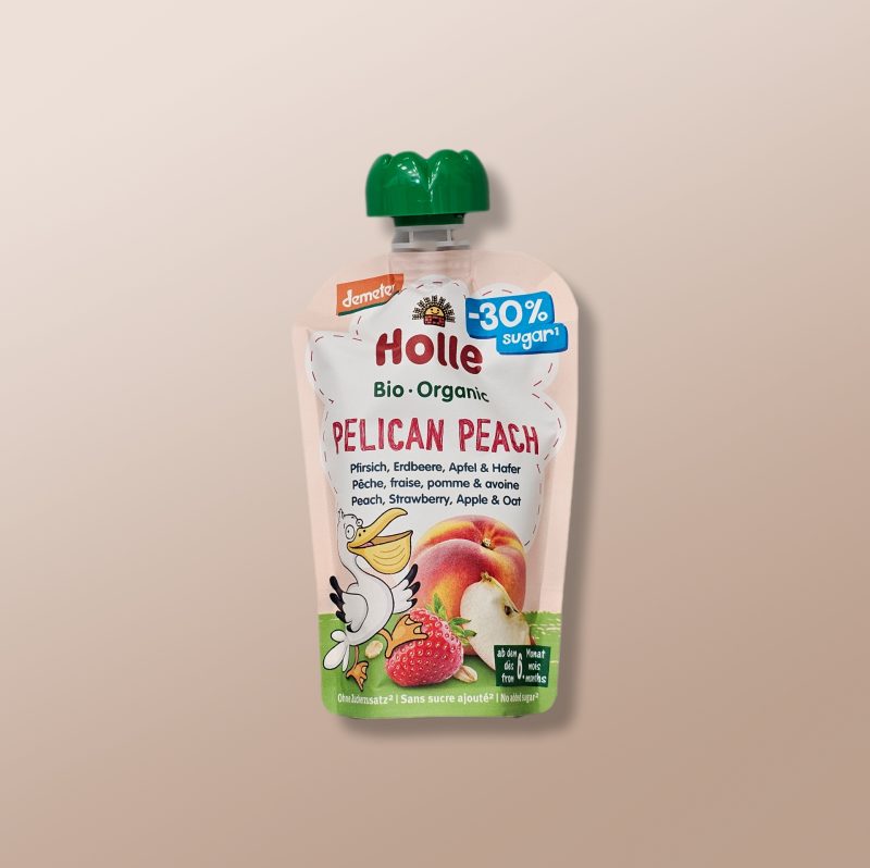 Holle Bio - Pelican Peach Pouch With Organic Peach, Strawberry, Apple & Oat +6m 100g
